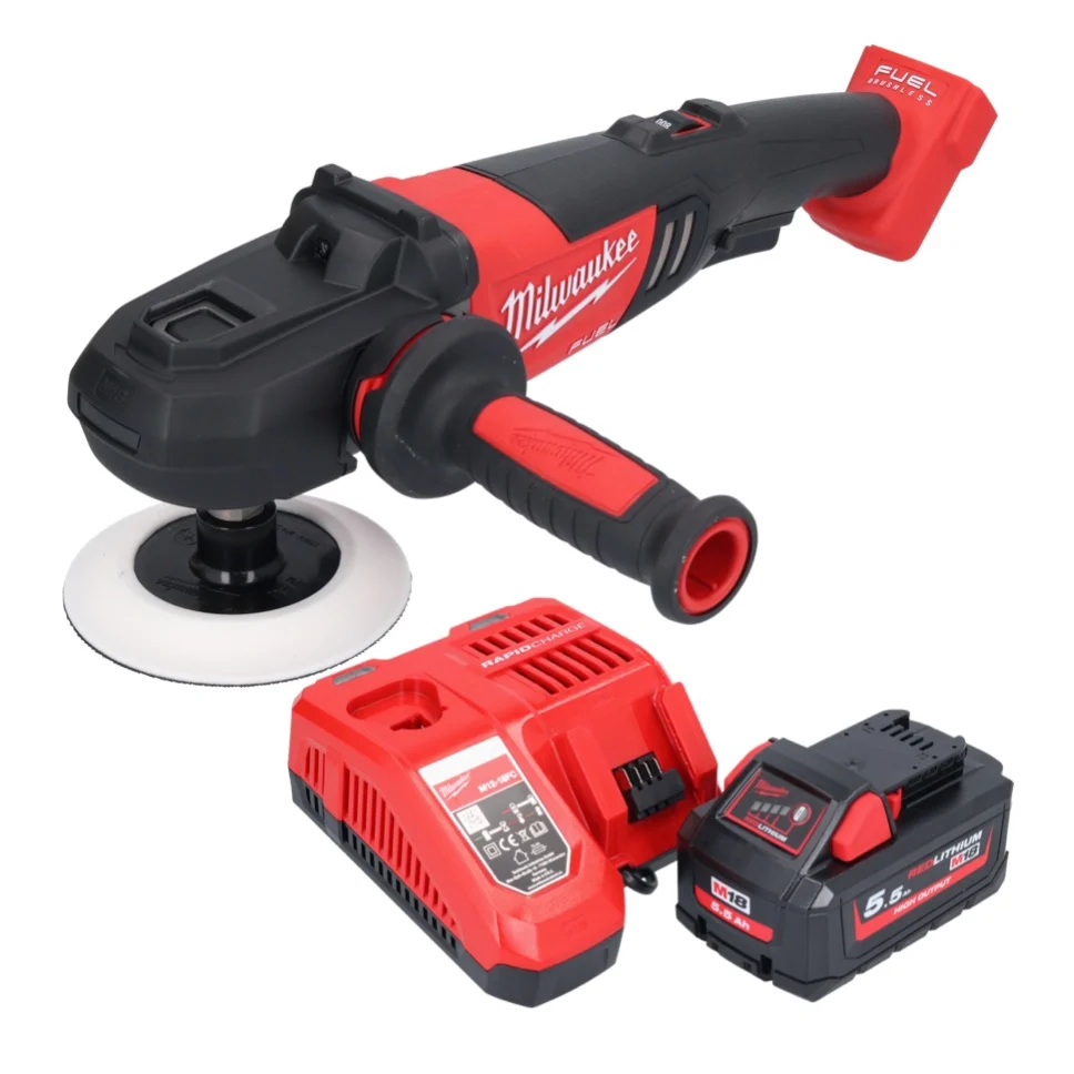 Pulidora baterí Milwaukee M18 FAP180-551 18 V 180 mm sin escobillas + 1x baterí 5,5 Ah + cargador