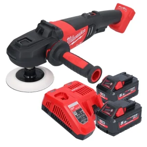 Pulidora baterí Milwaukee M18 FAP180-552 18 V 180 mm sin escobillas + 2x baterías 5,5 Ah + cargador