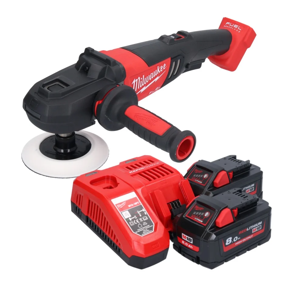 Pulidora baterí Milwaukee M18 FAP180-802 18 V 180 mm sin escobillas + 2x baterías 8,0 Ah + cargador