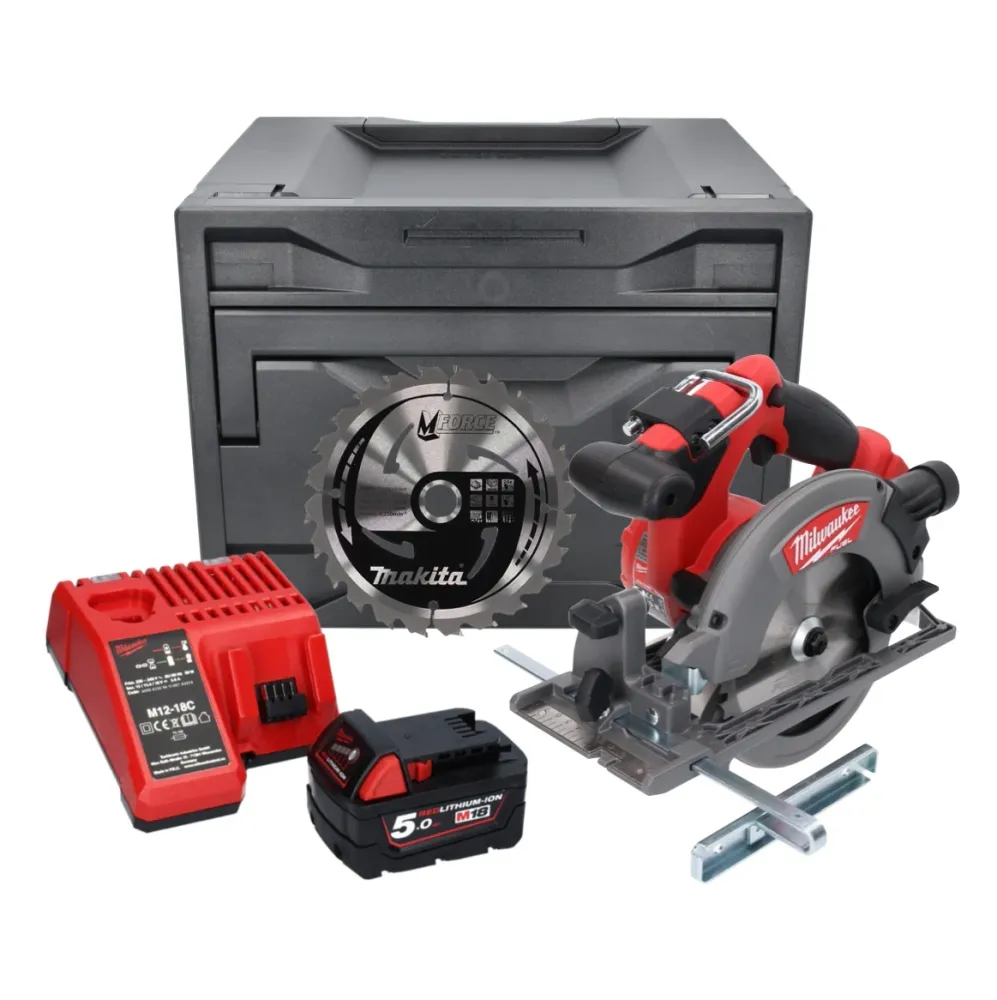 Sierra circular baterí Milwaukee M18 CCS55-501M 18 V 165 mm + 1x baterí 5,0 Ah + cargador + hoja de sierra + M-Box