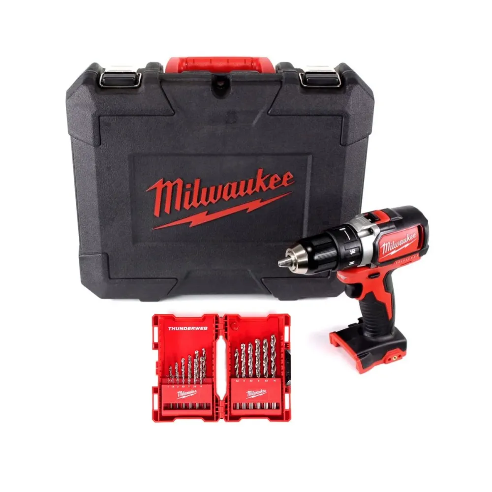 Taladro inalámbrico sin escobillas Milwaukee M18 BLDD 18 V solo en estuche + casete de taladro de metal Milwaukee HSS-G Th...