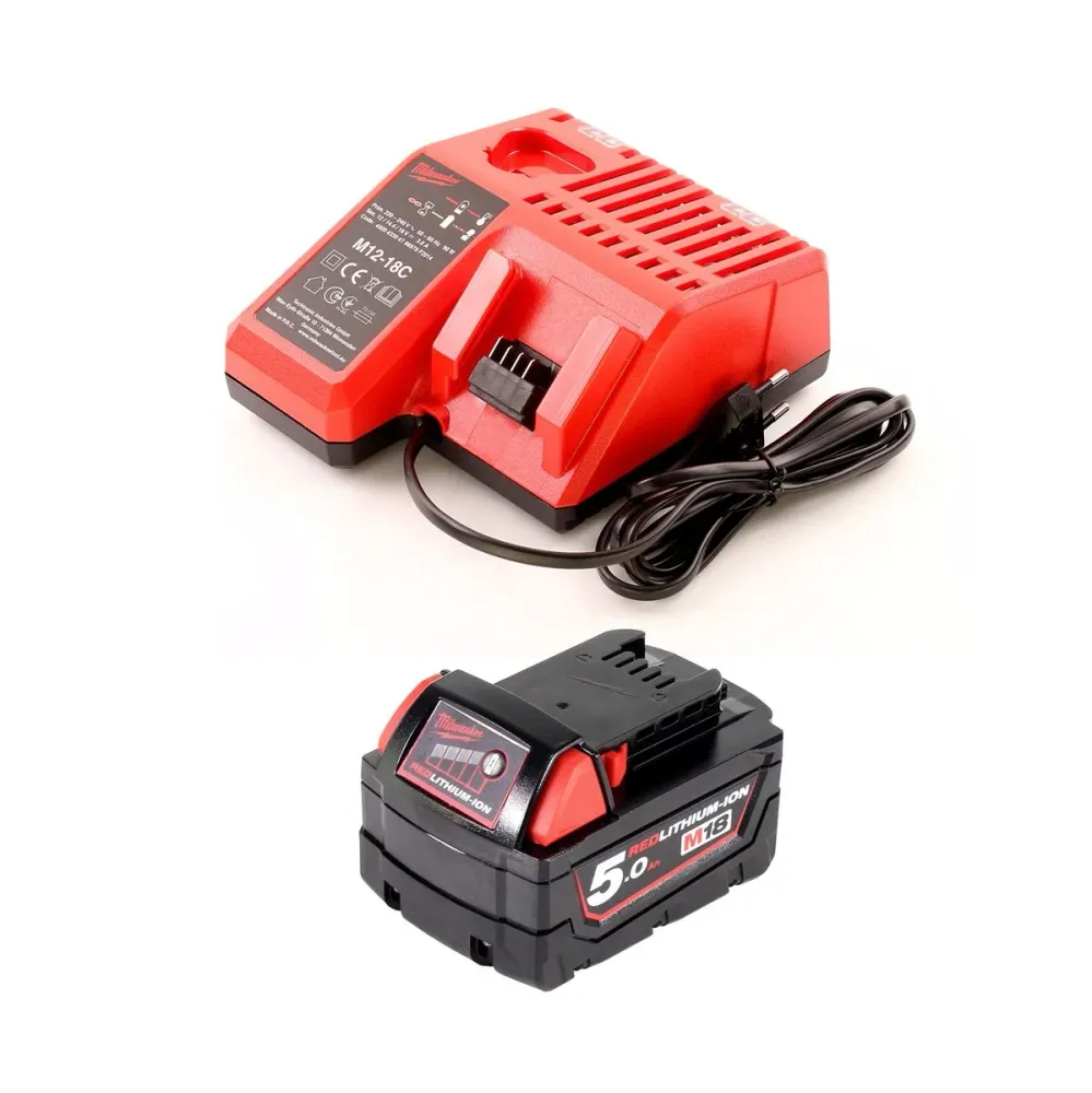 Taladro percutor baterí Milwaukee M18 BH-501M 18V 1.2J SDS-plus + 1x baterí 5.0Ah + cargador + 8 piezas. Juego de brocas +...