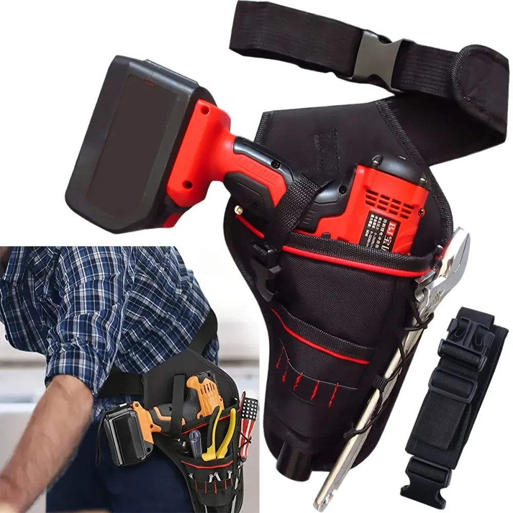Funda para taladro con múltiples bucles para herramientas y diseño en ángulo para equilibrar uniformemente el peso en el c...