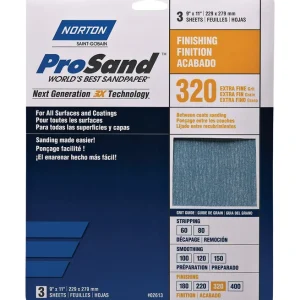 Papel de lija de óxido de aluminio Norton ProSand de 11" de largo x 9" de ancho, grano 320, paquete de 3 - Oferta de la se...