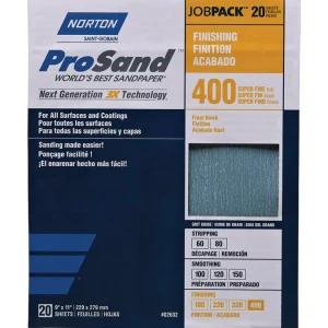 Papel de lija de óxido de aluminio Norton ProSand de 11" de largo x 9" de ancho, grano 400, paquete de 20 - Oferta de la s...