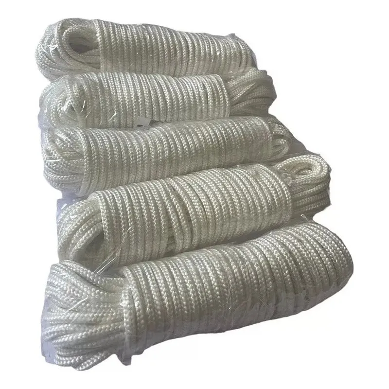 Pack 5 Cuerdas Multiuso De Nylon 4mm X 20m Blanco