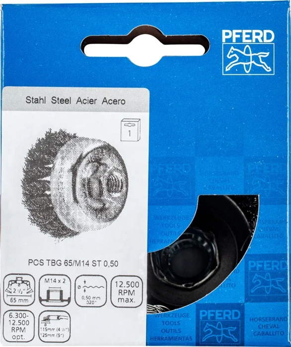 Carda de vaso PFERD POS TBG ST ( 8000435482 ) Ø 65 mm M14 grosor de alambre 0,5 mm