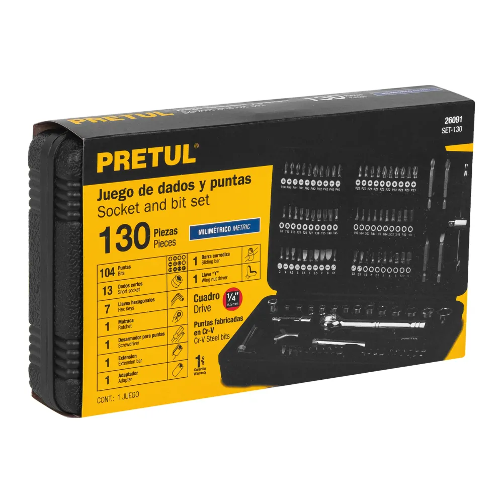 Juego de 130 herramientas 1/4" para mecánico, Pretul