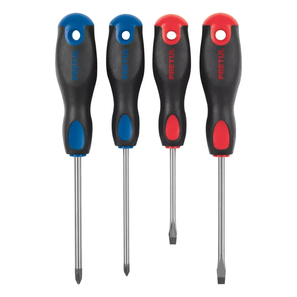 JUEGO DE 4 DESARMADORES MANGO COMFORT GRIP, PRETUL JD-4BP