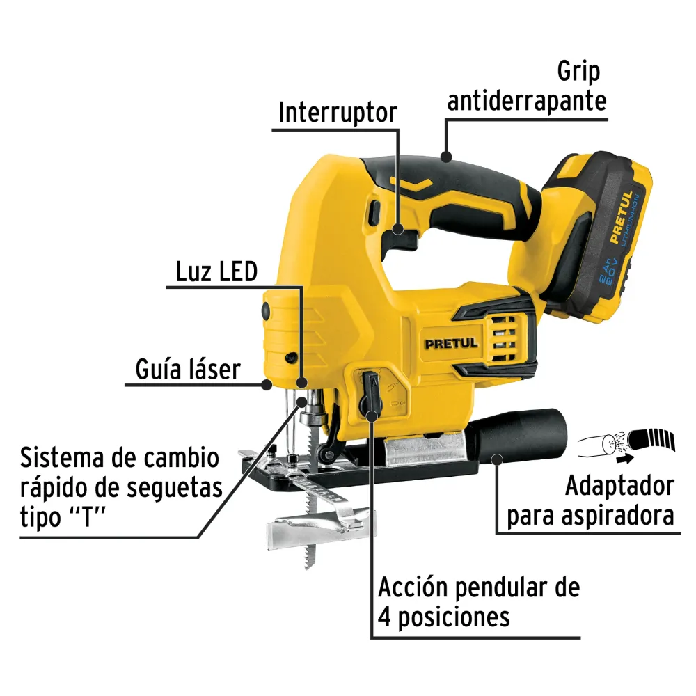 Sierra caladora inalámbrica 20V, 1 baterí 2Ah, Pretul