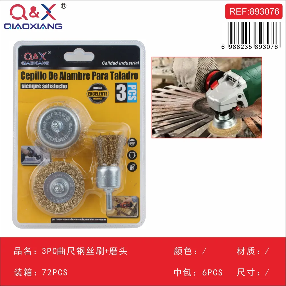 Cepillo de alambre ondulado + cabezal abrasivo 3 pcs Q&X