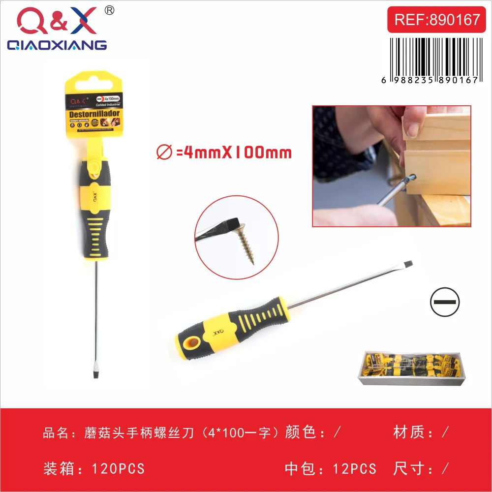 Destornillador mango tipo hongo plano 4×100 magnético Q&X