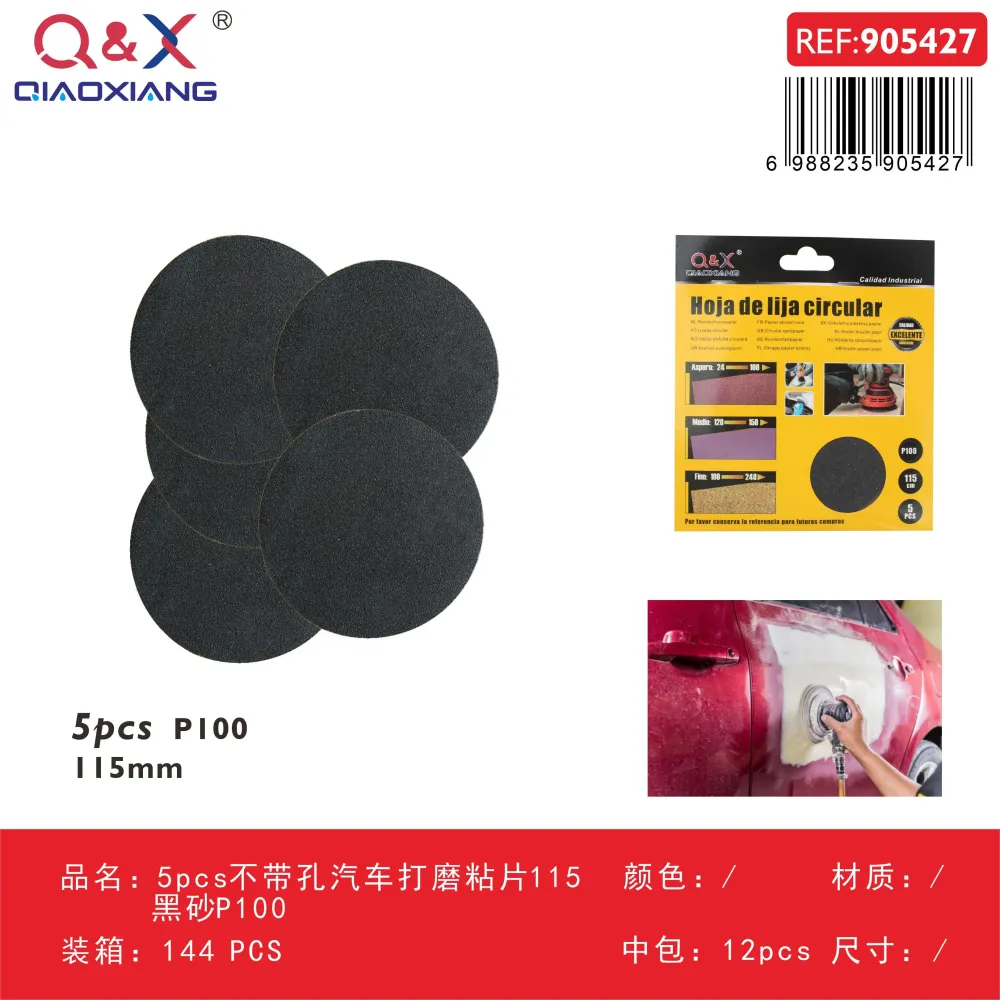 Disco lijador adhesivo automotriz sin perforaciones 115 mm grano negro P100, 5 piezas Q&X