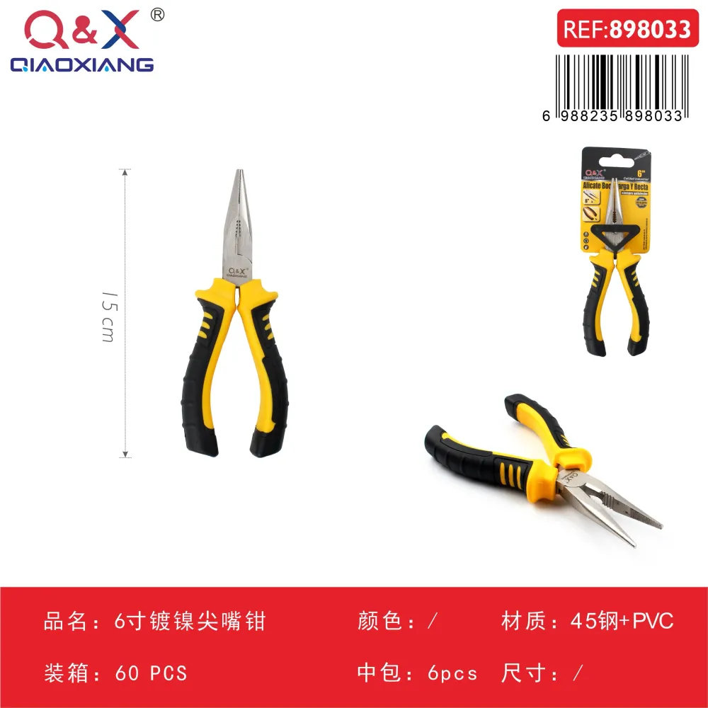 Pinza punta larga niquelada 6Pulgada Q&X