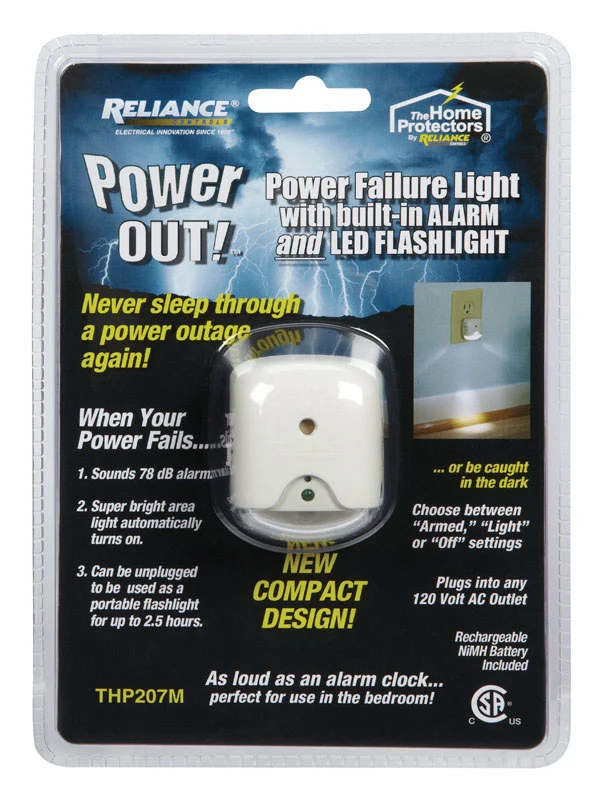 Linterna LED recargable Reliance Power Out de plástico blanco, 100 lm, 1 pulgada de largo x 1 pulgada de ancho, con pilas...