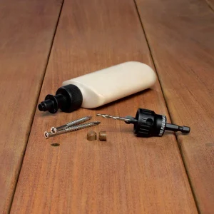 Kit de tornillos y tapones para terraza Starborn Pro Plug n.° 8 x 2-1/2 pulg. L, color marrón, con cabeza plana, 1 paquete...