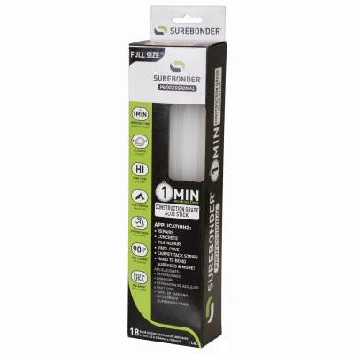 Barras de pegamento Surebonder transparentes de grado de construcción de 1 minuto, 0,41 pulg. de diámetro x 10 pulg. de la...