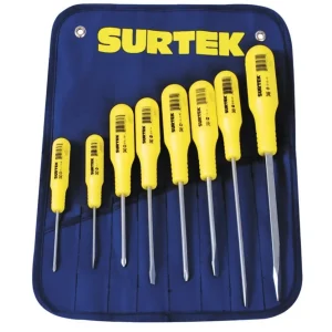 Juego De 8 Destornilladores Amarillos Combinado Surtek.