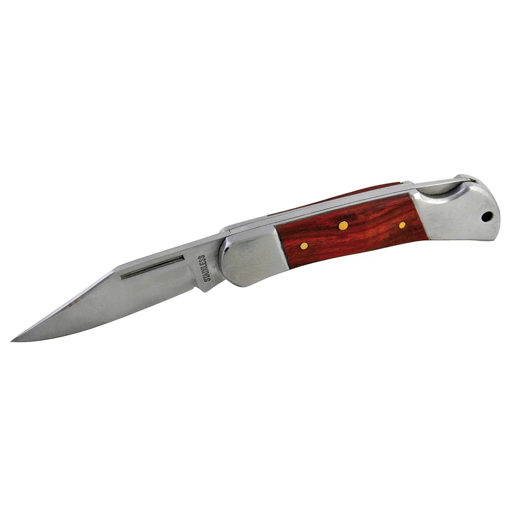 Navaja abatible de acero inoxidable con mango de madera Surtek