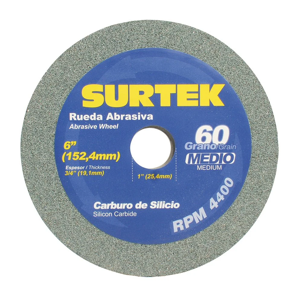 Rueda abrasiva de carburo de silicio 6 x 1" grano 60 Surtek 6
