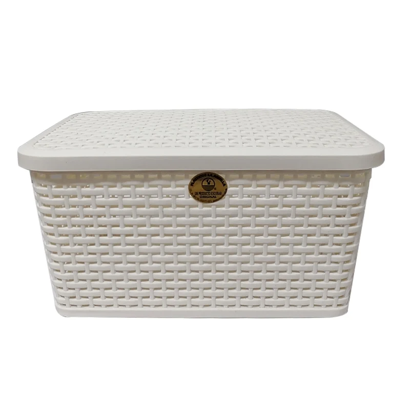 Caja Rattan chica con Tapa L29.3 Blanco TOOL TOWN
