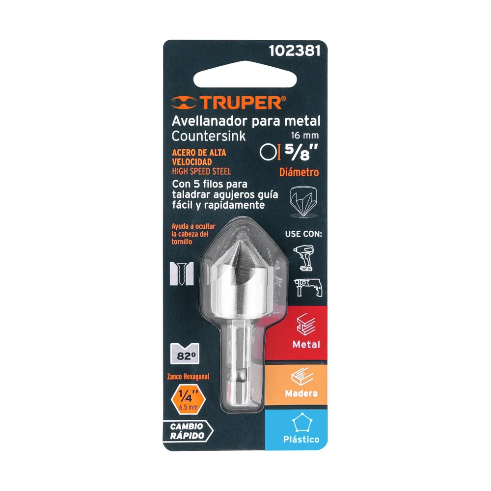 Avellanador HSS cambio rápido 5/8", Truper