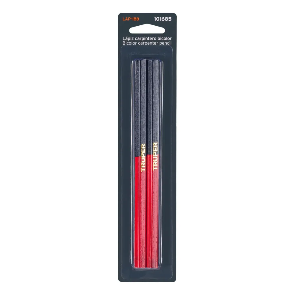 Blíster con 2 lápices 18 cm bicolor gruesos para carpintero Truper