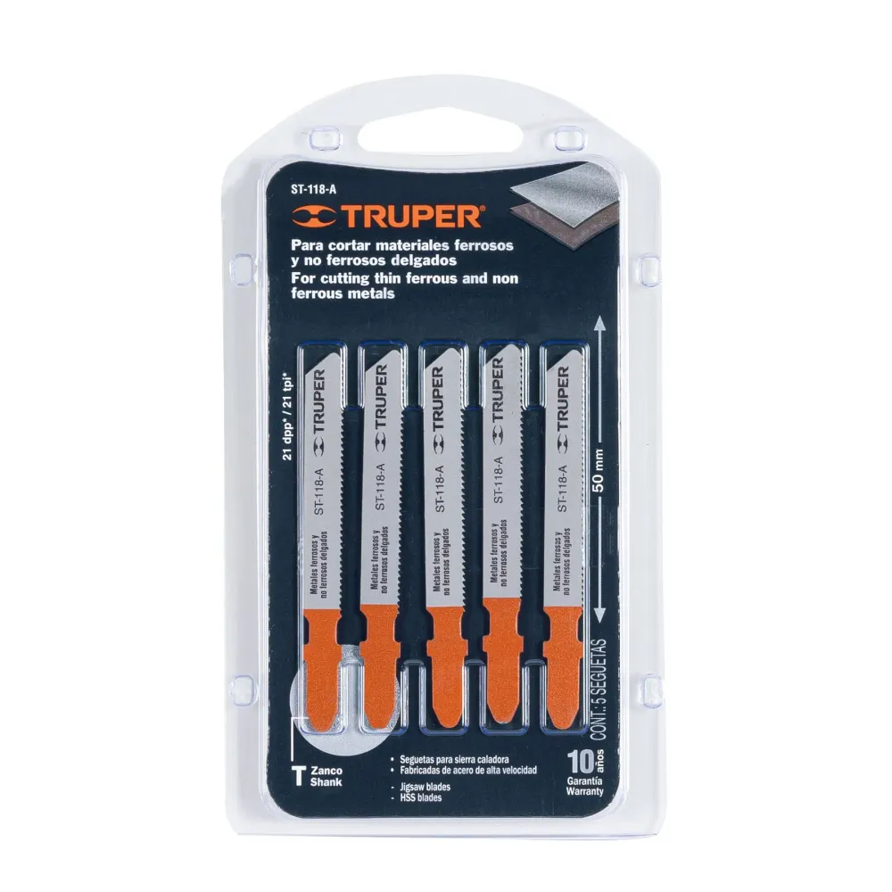Blíster con 5 seguetas 21 DPP zanco "T" corte recto metal Truper