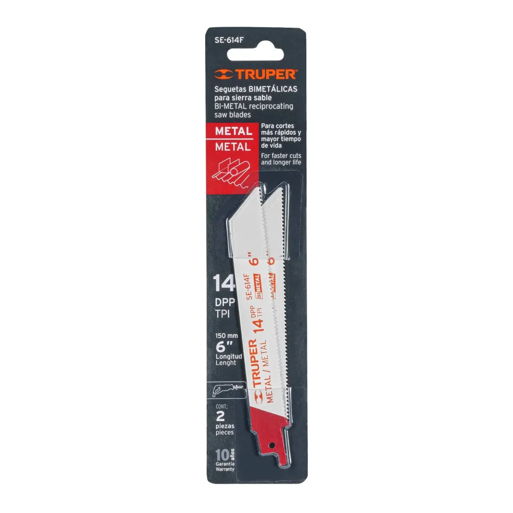 Blíster con 2 seguetas sierra sable 6" 14 DPP para metal Truper