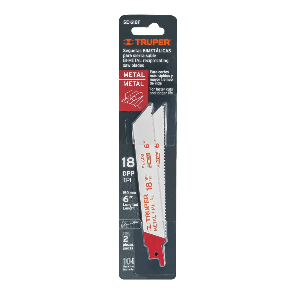 Blíster con 2 seguetas sierra sable 6" 18 DPP para metal Truper