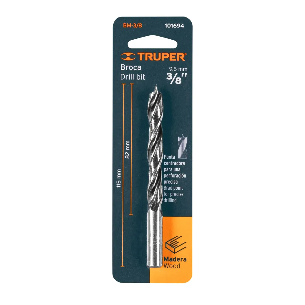 Broca con punta centradora para madera 3/16", truper BM-3/16