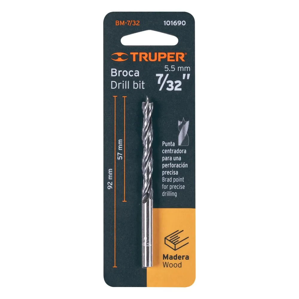 Broca con punta centradora para madera 7/32", Truper