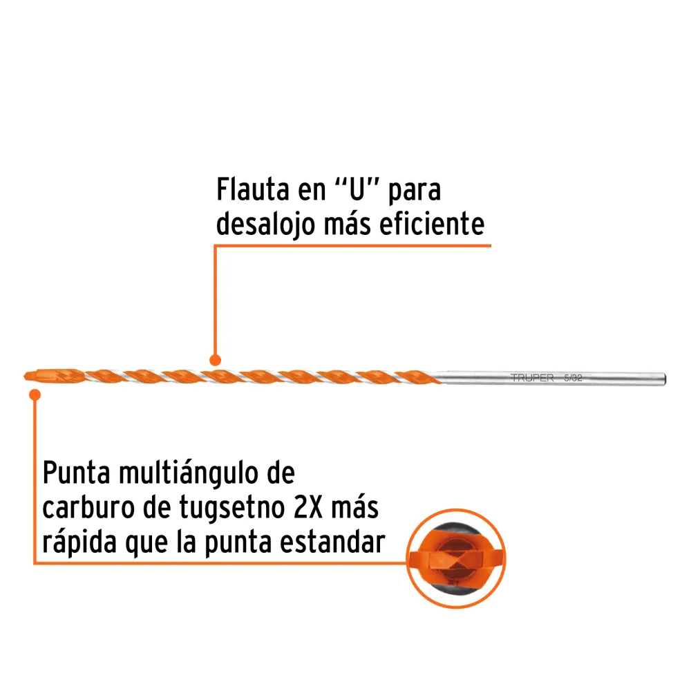 Broca multimaterial 5/32 x 6", Truper