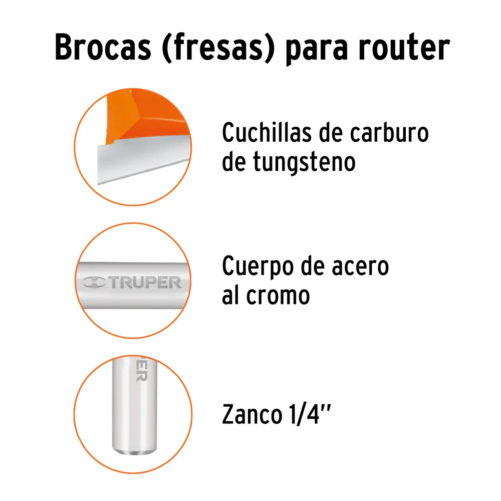 Broca para router, media cañ, 5/8", Truper