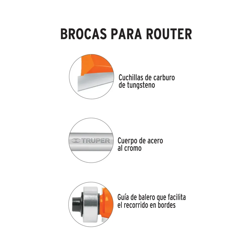 Broca para router, zafiro, 1-1/4", con balero, Truper
