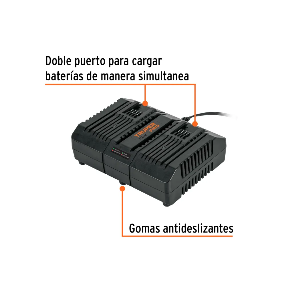 Combo cargador dual con 2 baterías de 2Ah, 20V, Truper PRO
