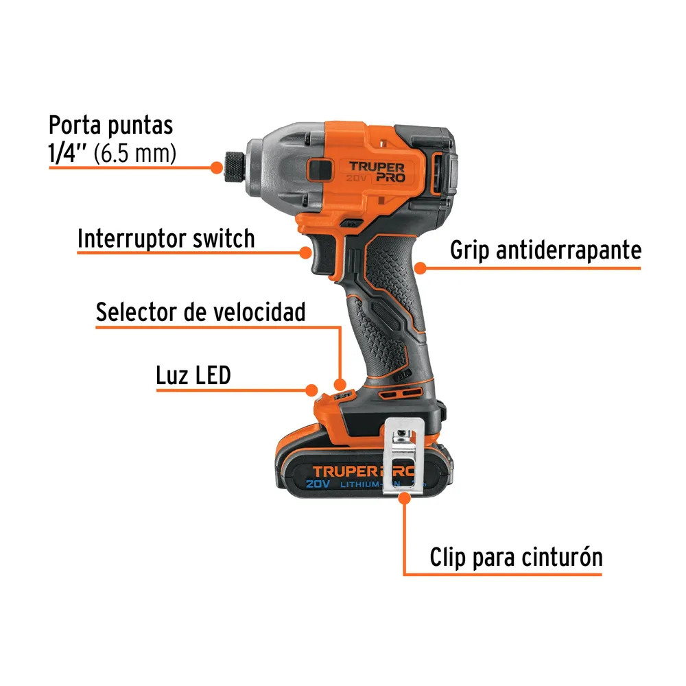Combo rotomartillo y destornillador impacto inalámbrico, 20V, PRO Truper
