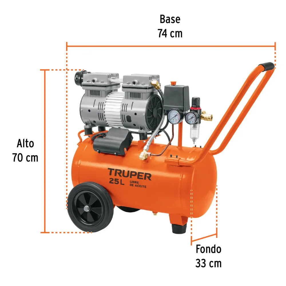 Compresor de aire, silencioso libre de aceite, 25 L, 2 HP Truper