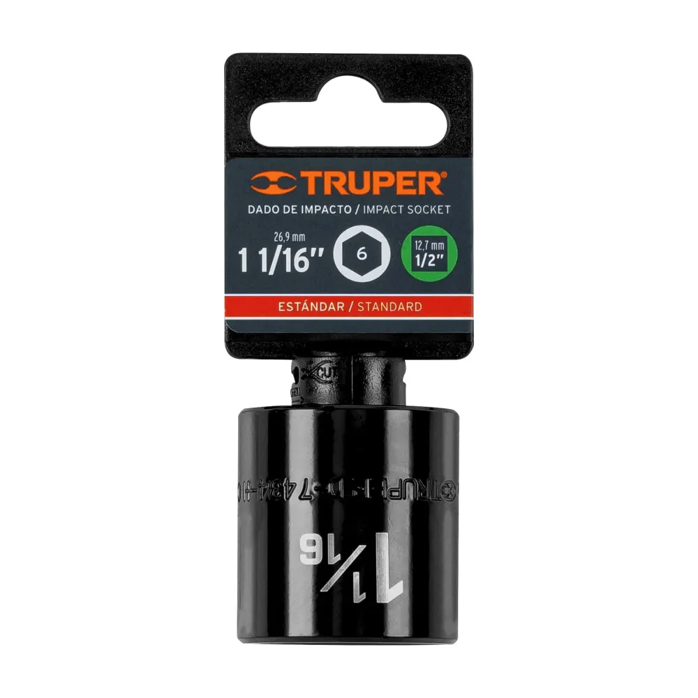 Dado de impacto de 1-1/16", 6 puntas, cuadro 1/2", Truper
