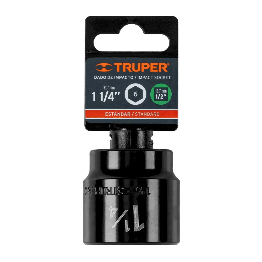 Dado de impacto de 1-1/4", 6 puntas, cuadro 1/2", Truper