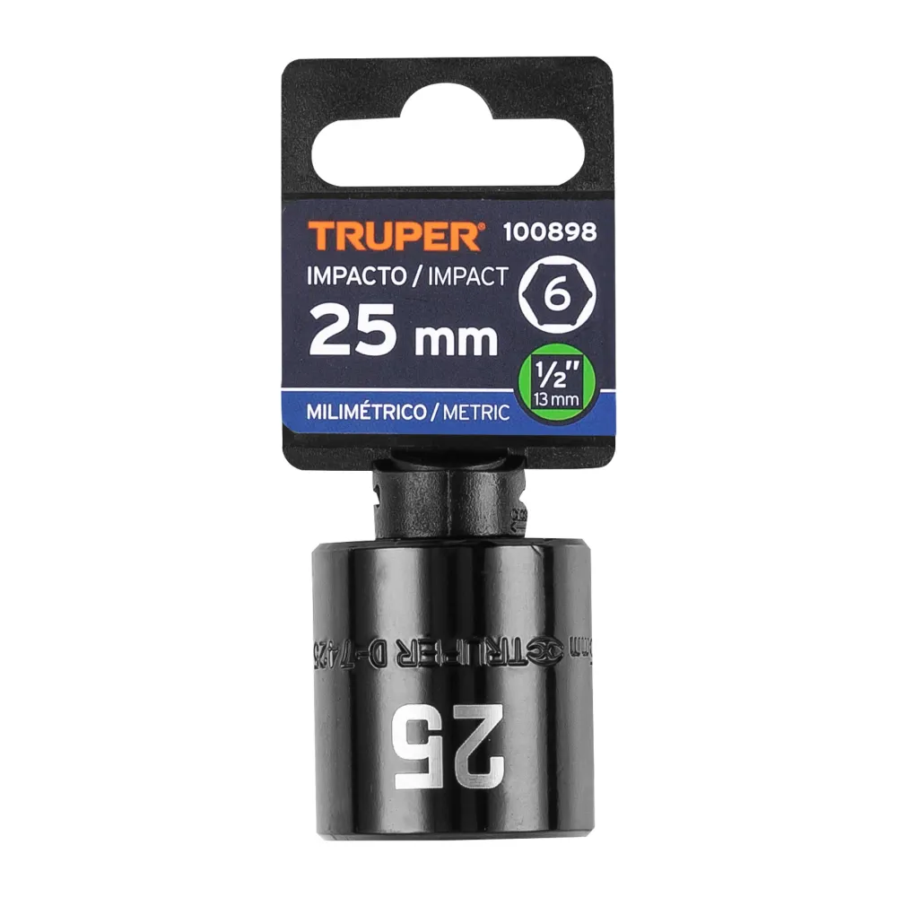 Dado de impacto de 25 mm, 6 puntas, cuadro 1/2", Truper
