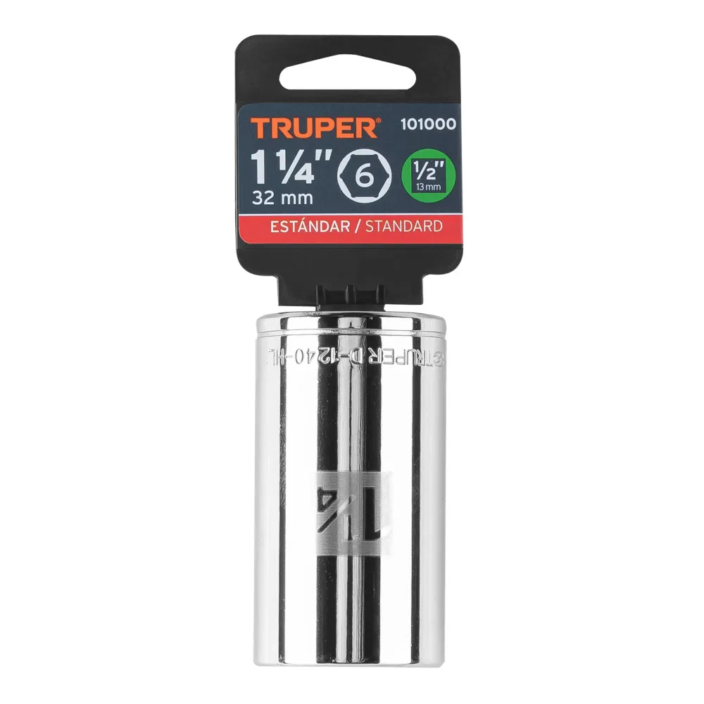 Dado largo de 1-1/4", 6 puntas, cuadro 1/2", Truper