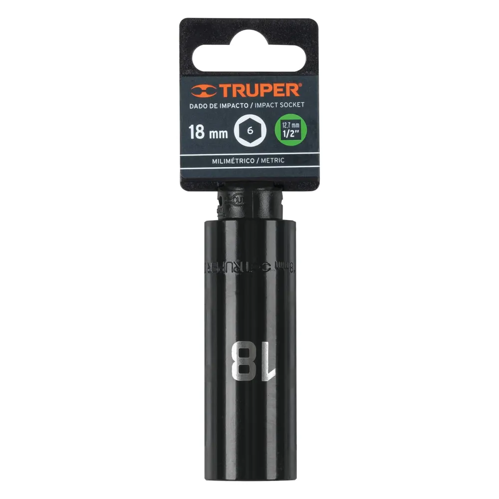 Dado largo cuadro 1/2" de impacto 6 puntas de 18 mm, Truper