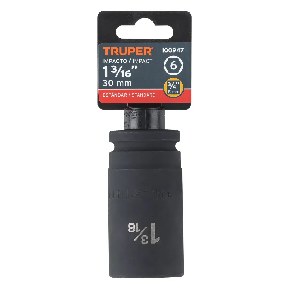 Dado largo de impacto de 1-3/16", 6 puntas, cuadro 3/4" Truper