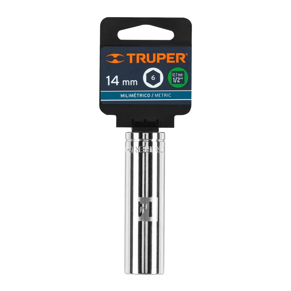 Dado largo de 14 mm, 6 puntas, cuadro 1/2", Truper