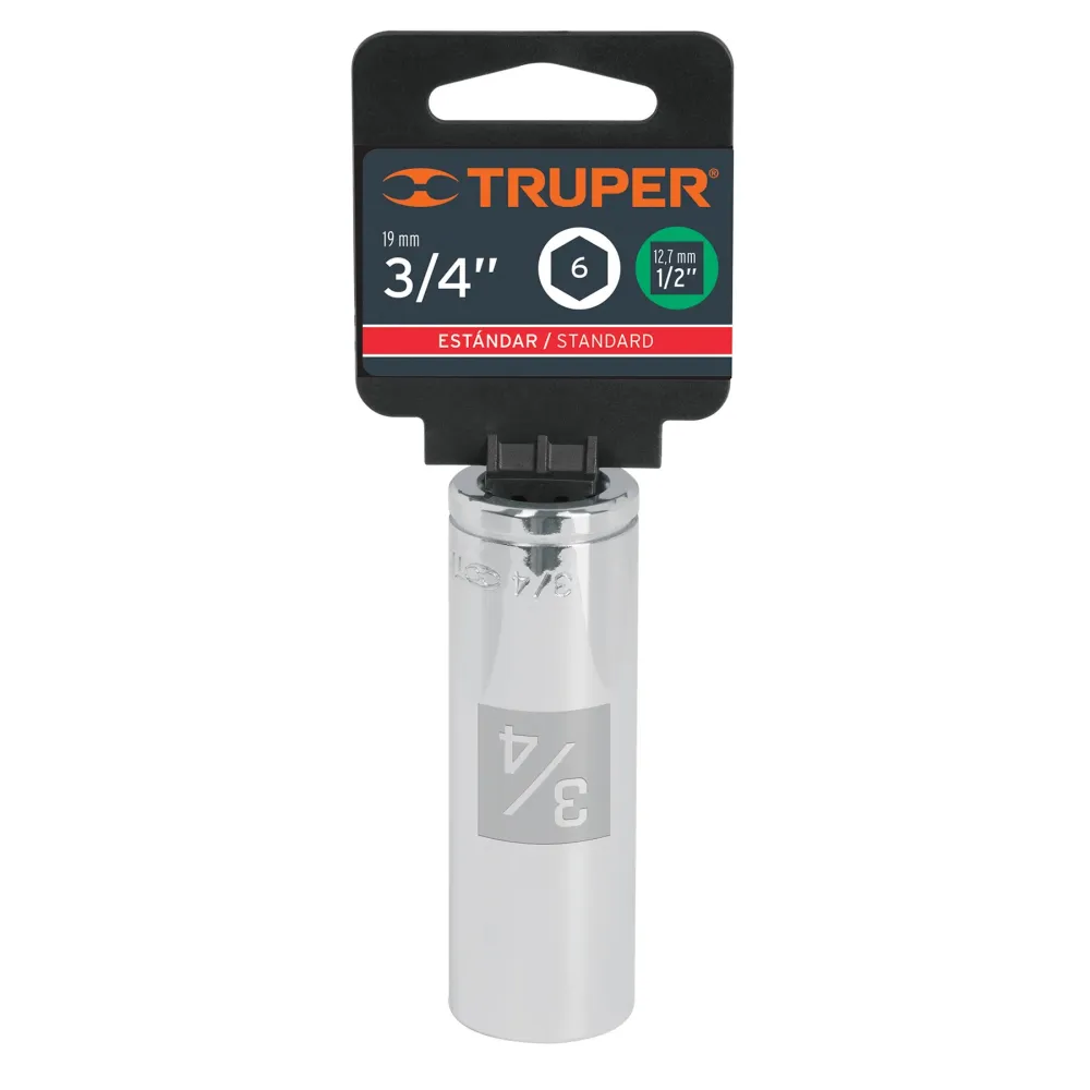 Dado largo de 3/4", 6 puntas, cuadro 1/2", Truper