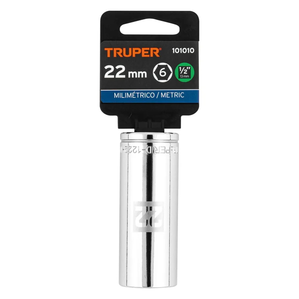 Dado largo de 22 mm, 6 puntas, cuadro 1/2", Truper