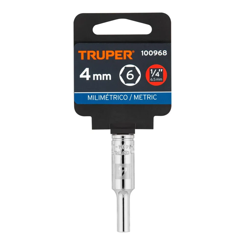 Dado largo de 4 mm, 6 puntas, cuadro 1/4", Truper