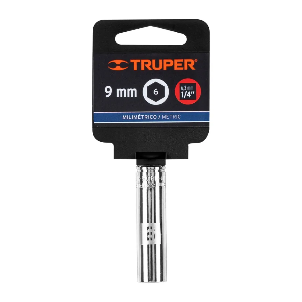 Dado largo de 9 mm, 6 puntas, cuadro 1/4", Truper
