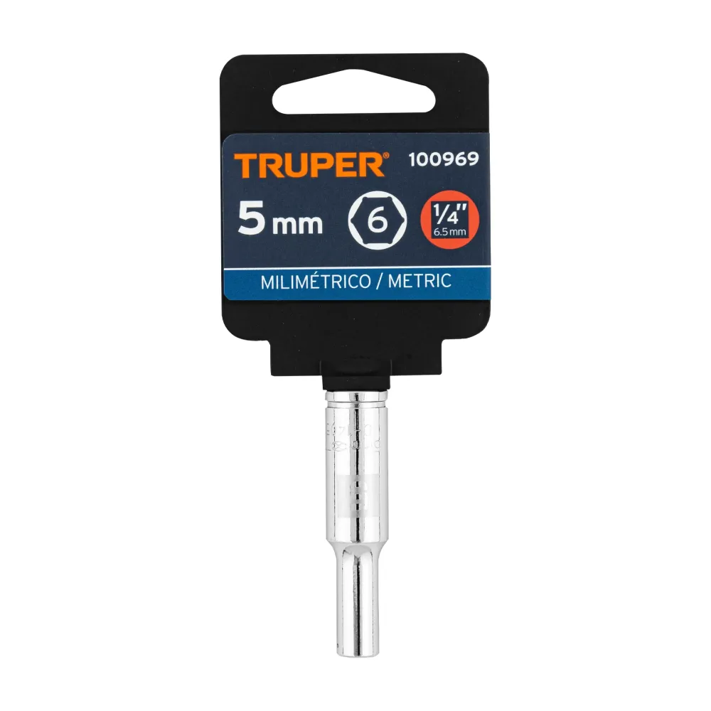 Dado largo de 5 mm, 6 puntas, cuadro 1/4", Truper